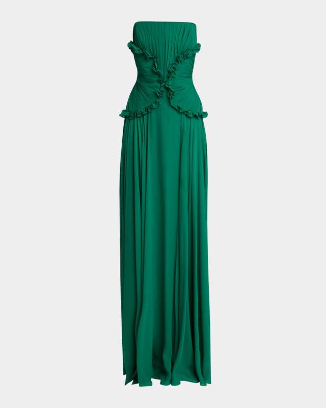 Strapless Ruffle Silk Gown